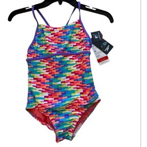 Speedo Girls' One-Piece Swimsuit Rainbow Brights print Size 10 NEW